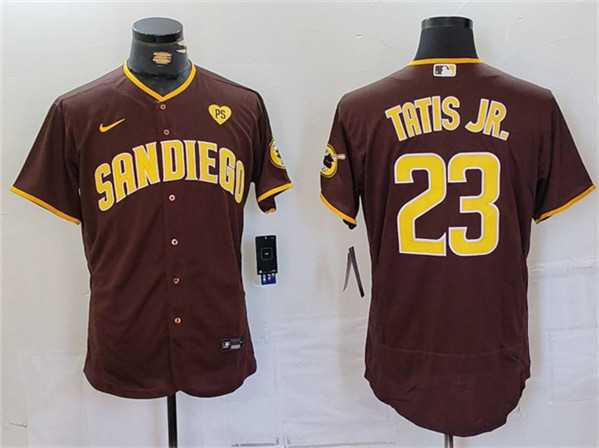 Men's San Diego Padres #23 Fernando Tatis Jr. Brown With PS Patch Flex Base Stitched Baseball Jersey,We sell and wholesale Men's San Diego Padres #23 Fernando Tatis Jr. Brown With PS Patch Flex Base Stitched Baseball Jersey on line form chian!